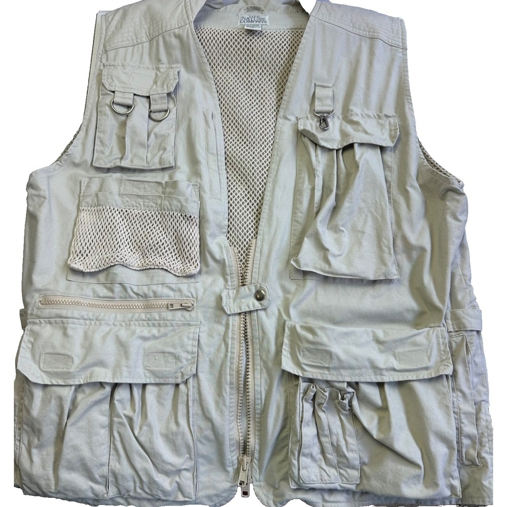 Nature Company Travel Vest M Khaki Safari Fishing Hunting Utility Cotton Pockets